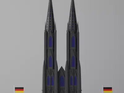 Cartoon Cologne Cathedral Front Facade Low-poly 3D model