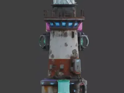 Cyberpunk Scavenger Lighthouse 3D Model Low-poly 3D model