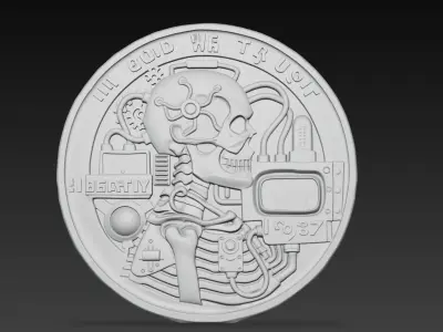 Cyberpunk Skull Coin Medallion Tech Liberty Emblem 3D Model 3D print model