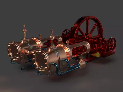 Chinese Steam engine Low-poly 3D model
