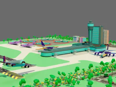Cartoon airport Low-poly 3D model
