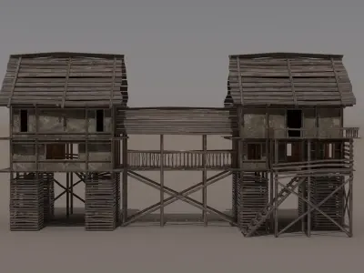 Low Poly Multi-Storey Wooden House Low-poly 3D model