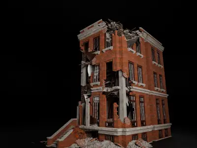 DESTROYED OLD BUILDING POST APOCALYPSE 004 Low-poly 3D model