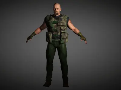 The Mercenary man in camouflage outfit Low-poly 3D model