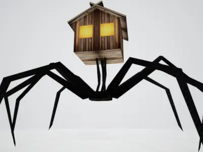 Spider House Head 3D Low-Poly Model Rigged Low-poly 3D model
