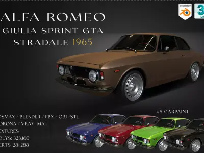  Alfa Romeo Giulia Sprint GTA Stradale 1965 Free low-poly 3D model