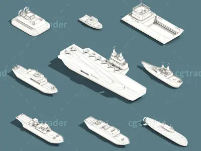 Low Poly Military Boats Isometric Icon Low-poly 3D model