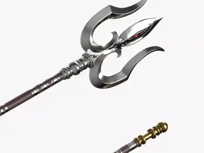 Trishul in silver Low-poly 3D model