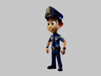 Cartoon Police Boy Low-poly 3D model