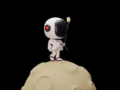 astronaut 3D print model and moon 3D model