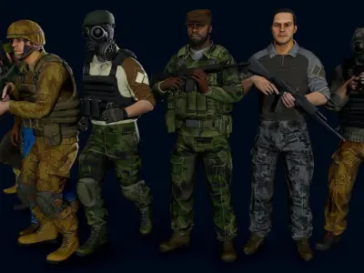 Modular military character Low-poly 3D model