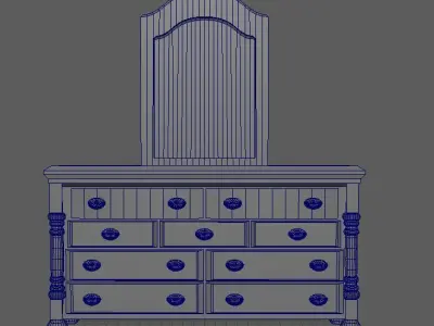 Wide Wooden Dresser Free low-poly 3D model