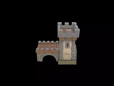 Stylized Watchtower and Gate Low-poly 3D model