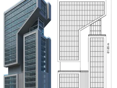 Modern building 018 tower and skyscraper Low-poly 3D model