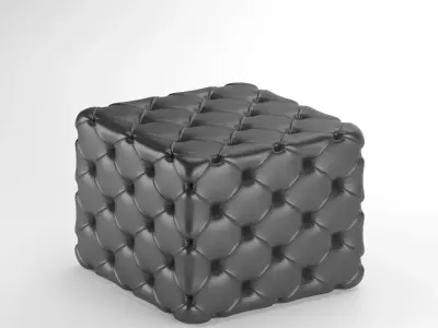 Chesterfield Leather Pouf-Ottoman 3D Model-Tufted Square Design Free 3D model