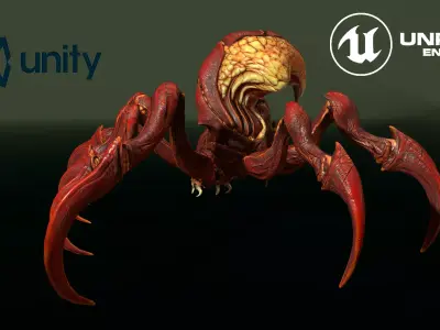 Spider 1 alien creature with long tentacles Low-poly 3D model