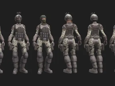 ARMY SUIT - Female Low-poly 3D model