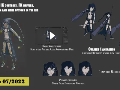 Black Rock Shooter-Anime Character Rigged  Low-poly 3D model