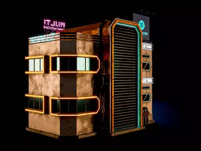 SCIFI CYBERPUNK FUTURISTIC NEON BUILDING 04 Low-poly 3D model