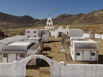 MEXICAN low poly western cowboy village in kit Low-poly 3D model