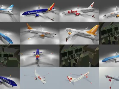 Boeing 737 max 8 20 liveries 3D model cockpit 3D Model Collection