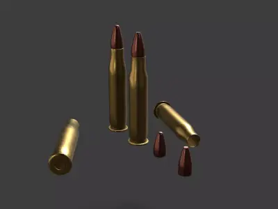 3D 556 Rifle Ammo Model With Textures Low Poly And High Poly Low-poly 3D model