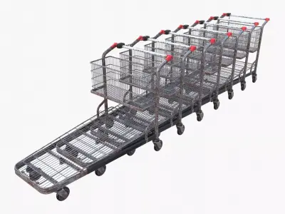 Shopping cart weathered stack v1 Low-poly 3D model