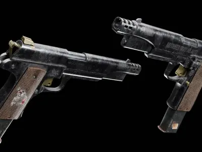 Post-apocalyptic 45 m1911 Handgun Low-poly 3D model