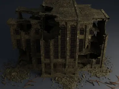 DESTROYED BUILDING CLASSICAL APOCALYPSE WAR RUINED 02 Low-poly 3D model