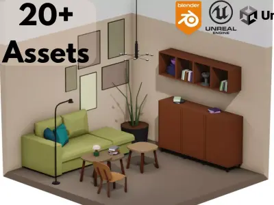 Living room furniture Low-poly 3D model