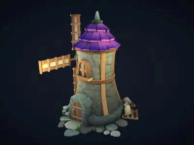 Stylized Poly Windmill Low-poly 3D model