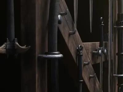 Skyrim Dragon Bon Weapon set Low-poly 3D model