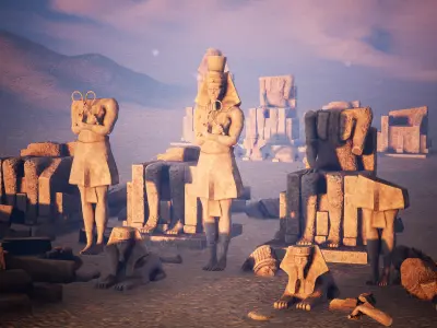 Modular Egyptian Statues 51 Assets Low-poly 3D model
