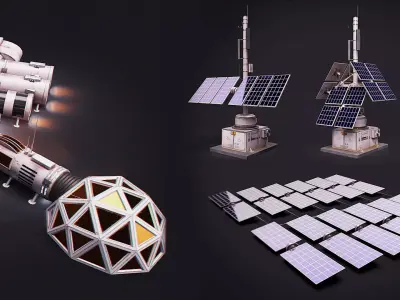 Space Craft Solar Panels Mars Colony Spaceship Collection Pack Low-poly 3D model