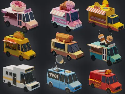 Stylized Cars Trucks Vans and More Low-poly 3D model