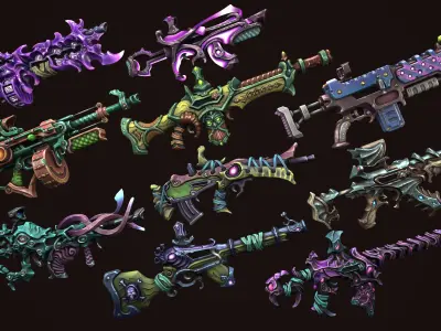 Fantasy assault rifles Low-poly 3D model