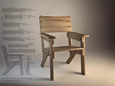 Wood Chair Low-poly 3D model 2