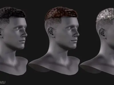 Real Time Hair Card Male Hairstyle part 06 Low-poly 3D model