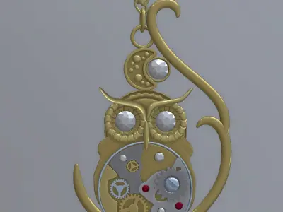 Steampunk owl pendant on chains 3D model