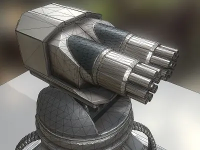 Futuristic Gatling Gun Tower Animated Low-poly 3D model