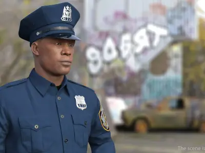 African American NYPD Police Officer Standing Pose Fur 3D model