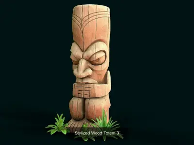 Stylized Wood Totems 3D Model Collection