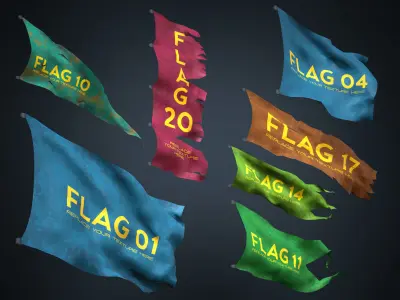 20 Fully Loop Animated Flags Low-poly 3D model