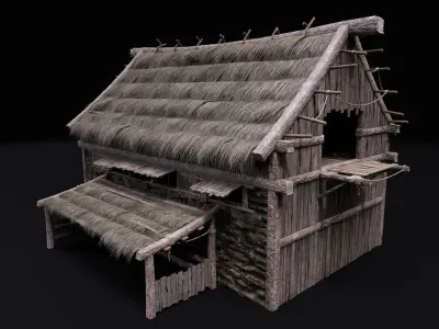 Realistic Medieval Barn Low-poly 3D model