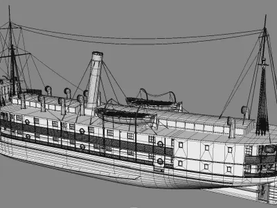 VINTAGE PASSENGER STEAMSHIP Low-poly 3D model