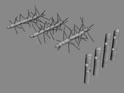 Medieval spiky tree trunk barricade Low-poly 3D model