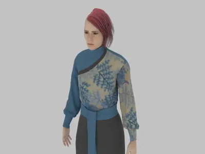woman in asian clothes Low-poly 3D model