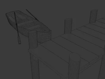 Wooden rowing boat Low-poly 3D model