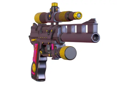 High Poly Pistol Revolver Telescopic Sight Low-poly 3D model