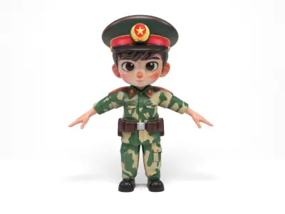 Chinese soldier cartoon Low-poly 3D model